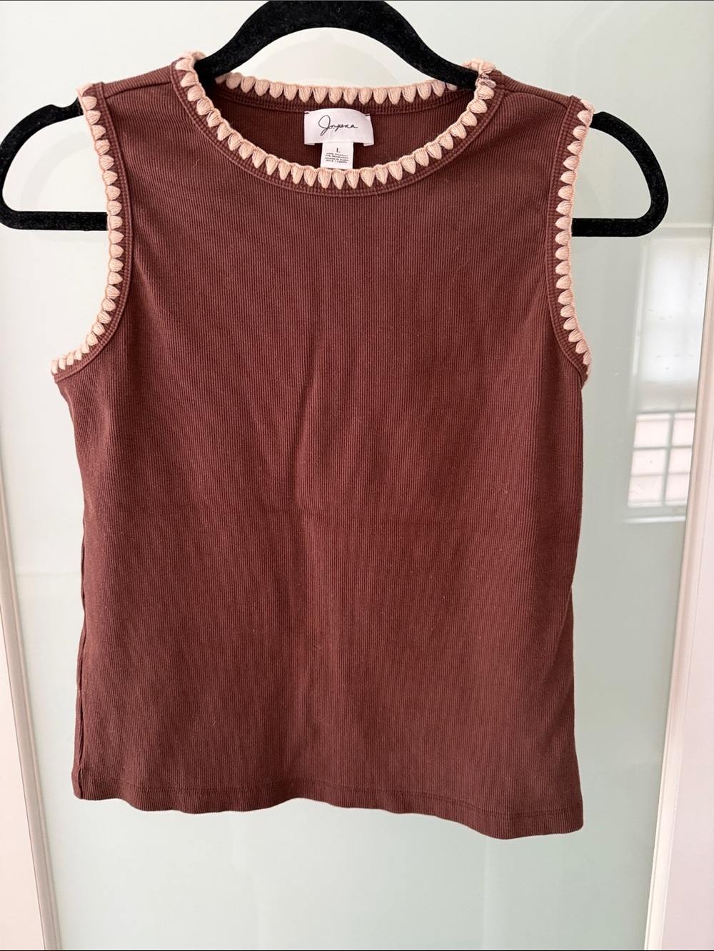 Jopna Brown Ribbed Tank with Cream Scallop Trim